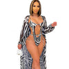 Printed Cape + Bikini Split Swimsuit with Belt