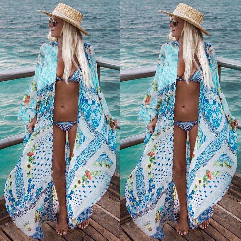 Floral Printed Bikini Cover-Ups Blouses Kimono Cardigan