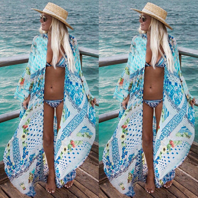 Floral Printed Bikini Cover-Ups Blouses Kimono Cardigan