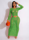 Shinny Sequined Knitted Long Dress  Hollow Out See Through Club Beach Cover Maxi