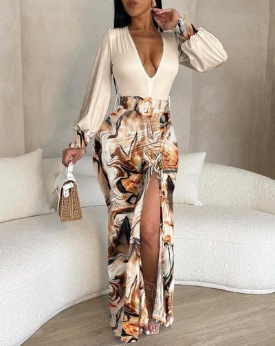 Elegant dresses for women  Tie Dye Print  High Slit Drawstring