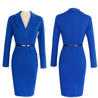 Women Long Sleeved Suit Collar Pencil Skirt