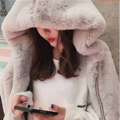 Im Warm Plush Hooded Loose Coat