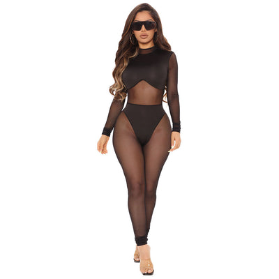 Women Mesh Stitching See-Through Jumpsuit