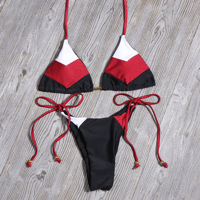 Ladies Swimsuit Colorblock Print Bikini Swimsuit