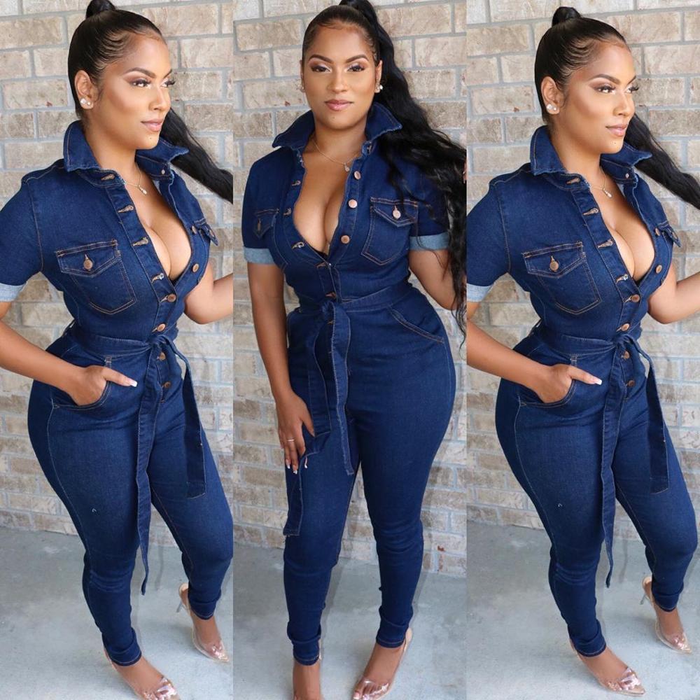 Denim Jeans Jumpsuit Belt