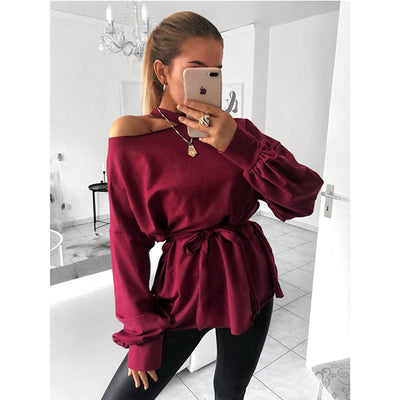 Long sleeve slant shoulder blouse