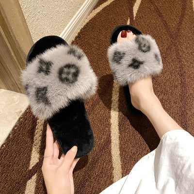 leopard wool slippers woman