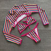 Three-piece rainbow striped bikini suit