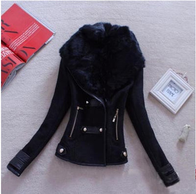 Slim-fit jacket with fur collar light jacket