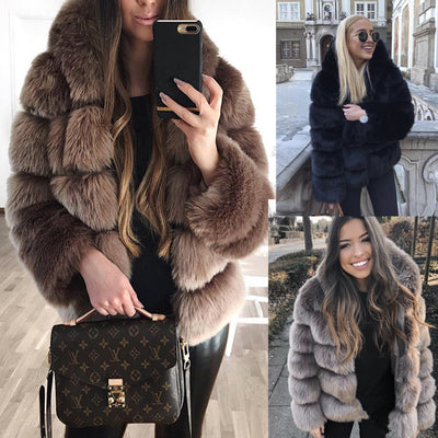 Long Sleeve Hooded Faux Fur Coat