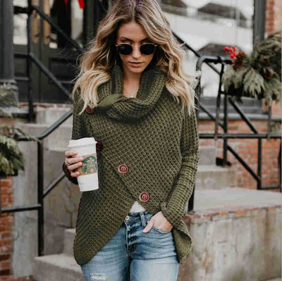 Pullover Button  Long Sleeve Sweater