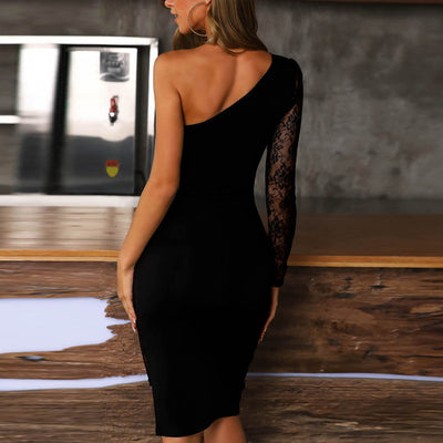 One Shoulder Classic Black Dress