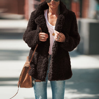 Lapel Long Sleeve Faux Fur Jackets