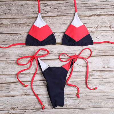 Ladies Swimsuit Colorblock Print Bikini Swimsuit