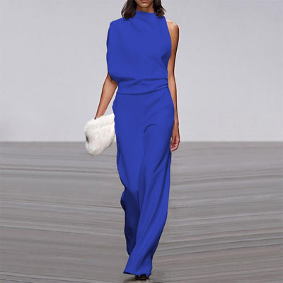 One-Shoulder Pile Collar Jumpsuit