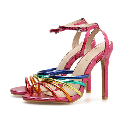 Colorful Strap Stiletto High Heel Roman Sandals