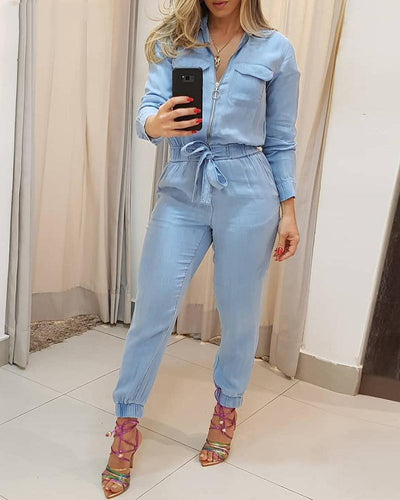 Blue Zipper Jumpsuit Trousers