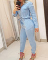 Blue Zipper Jumpsuit Trousers