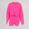 Round Neck Long Sleeve Solid Color Knit Suit