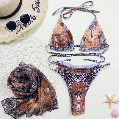 Leopard Three-piece Bikini Swimsuit