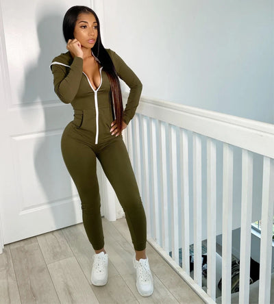 Hooded Solid Color Jumpsuit Sweater