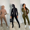 Hooded Solid Color Jumpsuit Sweater