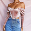 Explosive Fall And Winter Velvet Off-Shoulder Collar Pleated Long-Sleeved Top T-Shirt Women