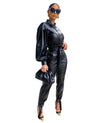 Two-piece Pu Leather Long-sleeved Suit