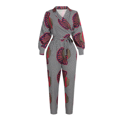 V-neck Autumn Long-sleeved Jumpsuit Cropped Trousers