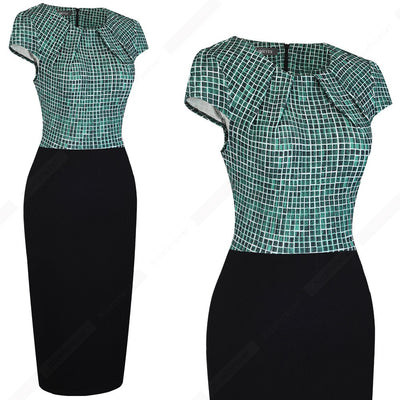 Slim Printed Round Neck Short Sleeve Pencil Skirt Women