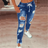 High-waist Lace-up Slim-fit Stretch-leg  Ripped Denim Trousers