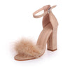 Faux Fur Buckle High-Heeled Sandals