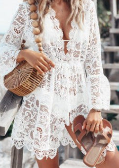 Lace Long Sleeve V-Neck Dress