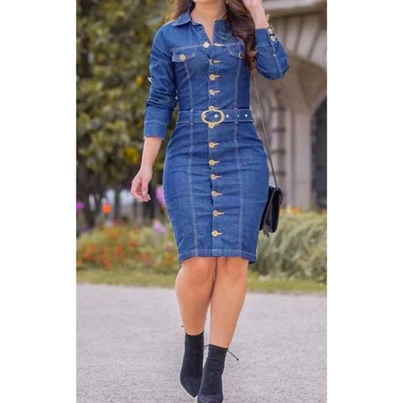 Slim Long Sleeve Denim  Dress