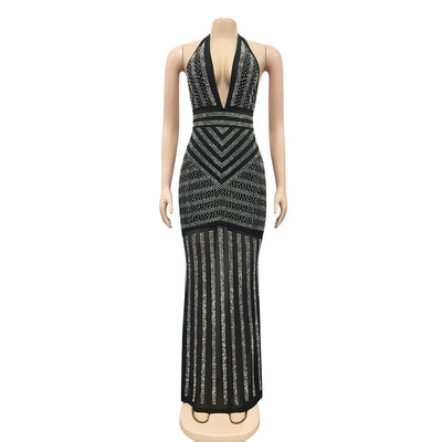 Deep V Backless  Diamond Evening dress