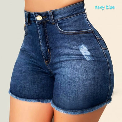 Women Summer High Waisted Denim Up  Slim Denim Shorts