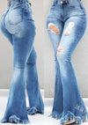 High-Waisted Jeans, Thin, Fringed  Denim Jeans