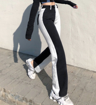 Two Tone Contrast Black And White Jeans- Half And Half