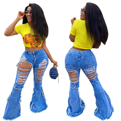 Tassel Hem Denim Pants Women Retro Solid