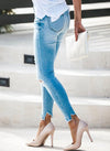 Jeans With Irregular Raw Edges, High Elasticity, Slimming