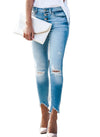 Jeans With Irregular Raw Edges, High Elasticity, Slimming