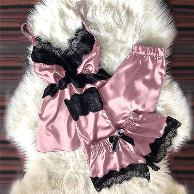 Lace Bowknot Pajamas Three-piece Set