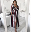 Striped Tie Belt Long Shirt