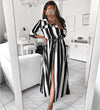 Striped Tie Belt Long Shirt