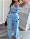 Vest Trousers Casual Sports Star Print Suit