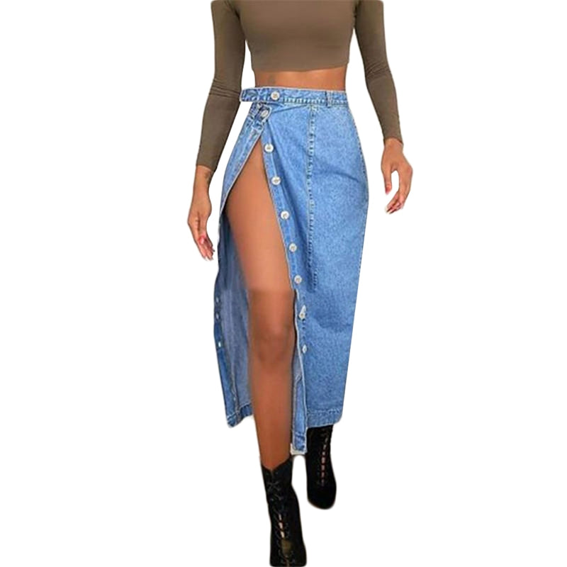 Denim skirt split hip skirt