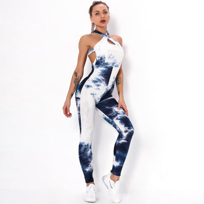 Shaping Tie Dyed Jacquard Sports Yoga Jumpsuit