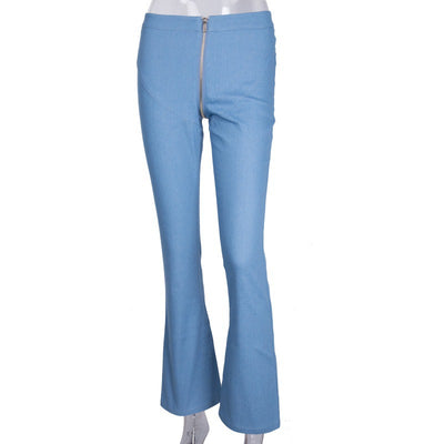 light blue stretch denim pants  bell bottom flare pants