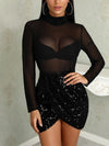 'Perspective mesh sequin dress